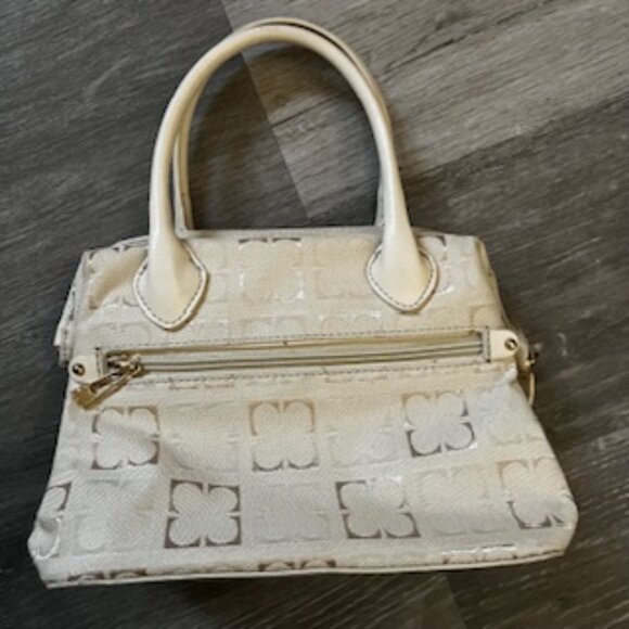 🧡3/15 LizClaiborne Cream Canvas Handbag Gold-Tone Zipper Pull - Picture 2 of 12